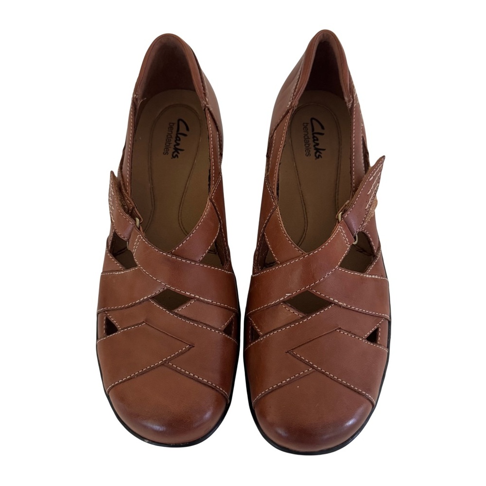 Clarks Bendables Women’s 9M Leather Mary Jane Brown Cutout Comfort Shoes NWOB